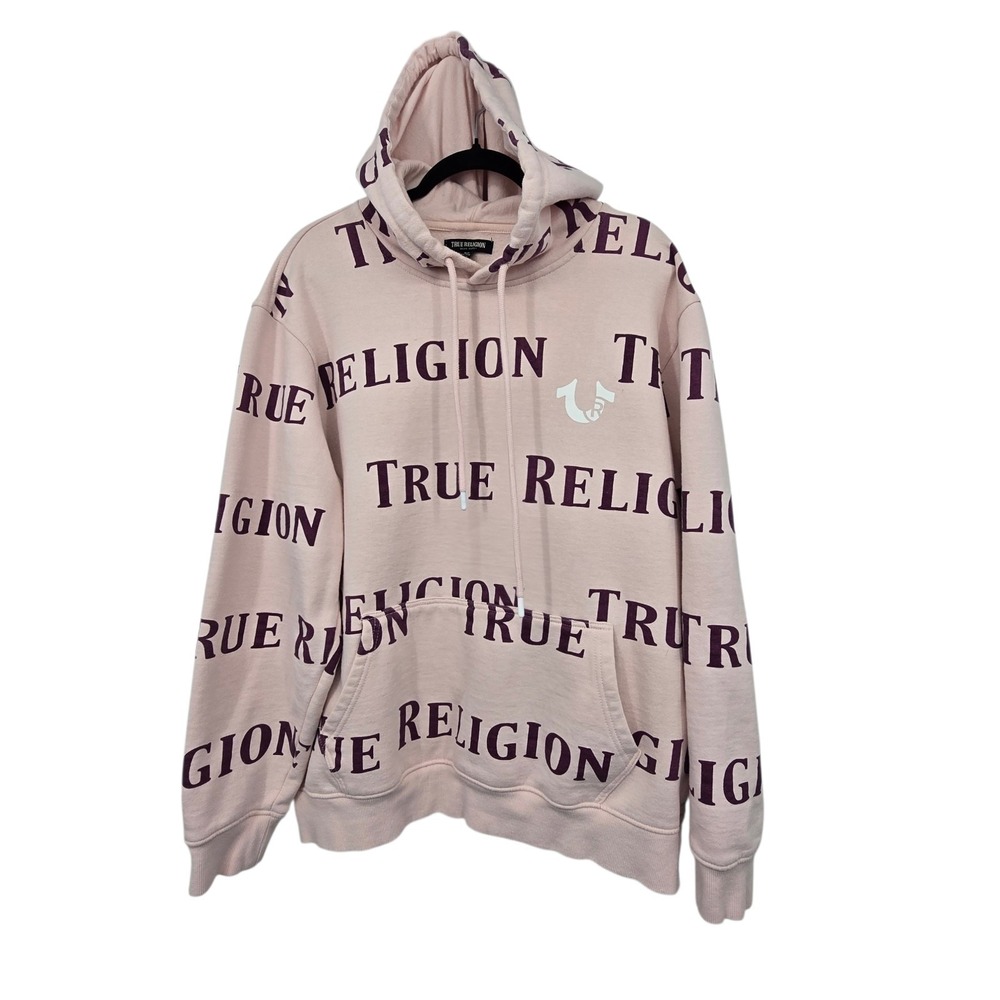 Vintage Y2K True Religion AOP All Over Print Hoodie Unisex 3XL Pink Street Wear